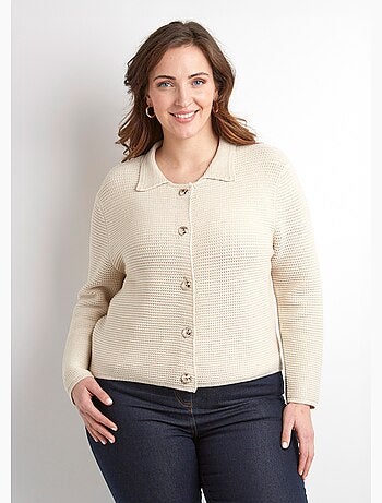 Cárdigan liso con botones y cuello de manga larga - Afibel