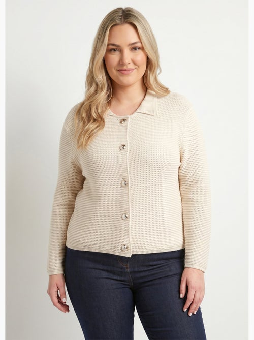 Cárdigan liso con botones y cuello de manga larga - Afibel - Kiabi