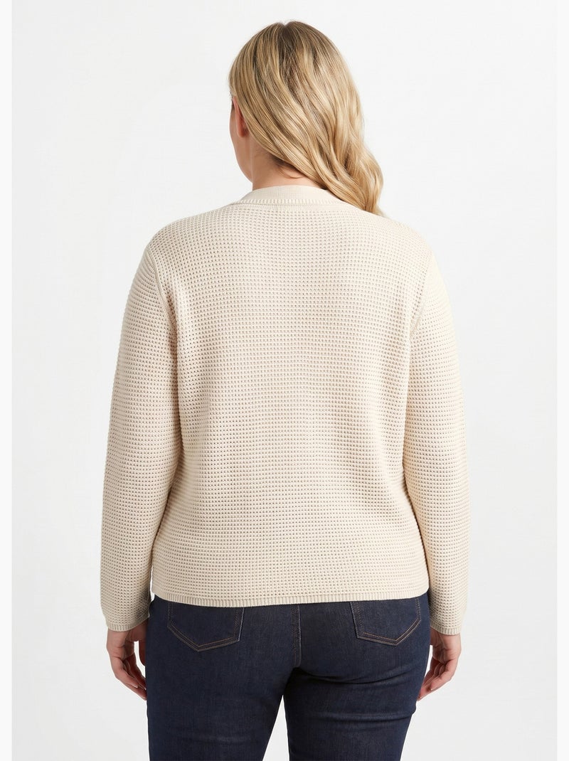 Cárdigan liso con botones y cuello de manga larga - Afibel Beige - Kiabi