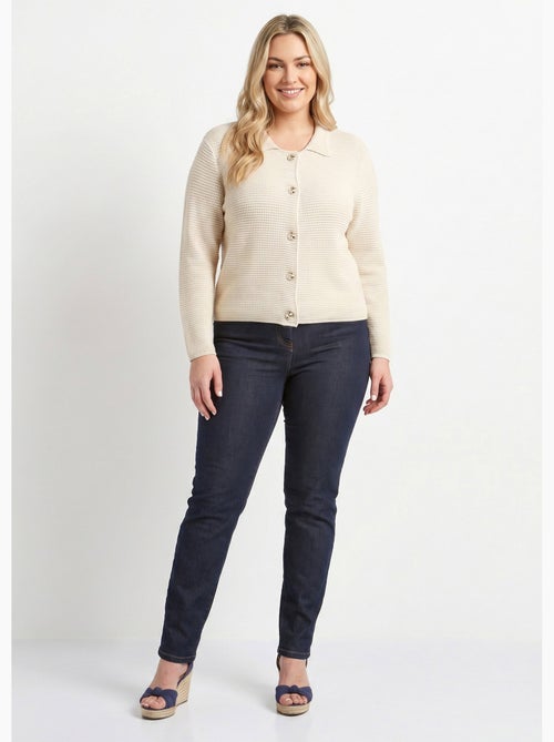 Cárdigan liso con botones y cuello de manga larga - Afibel - Kiabi