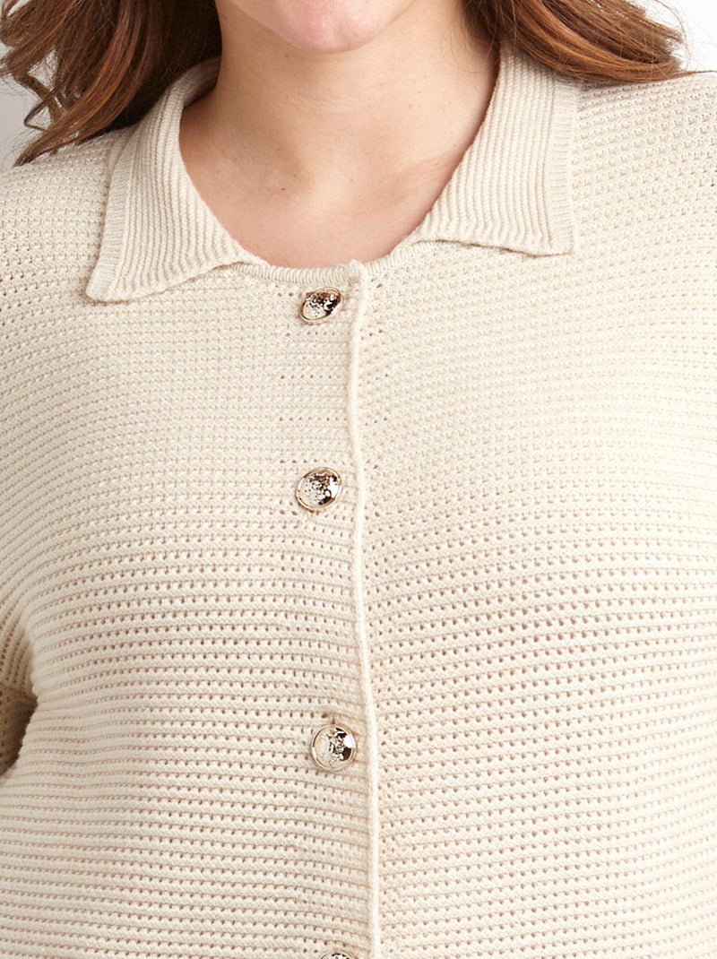 Cárdigan liso con botones y cuello de manga larga - Afibel Beige - Kiabi