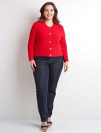 Cárdigan liso con botones y cuello de manga larga - Afibel
