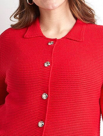 Cárdigan liso con botones y cuello de manga larga - Afibel