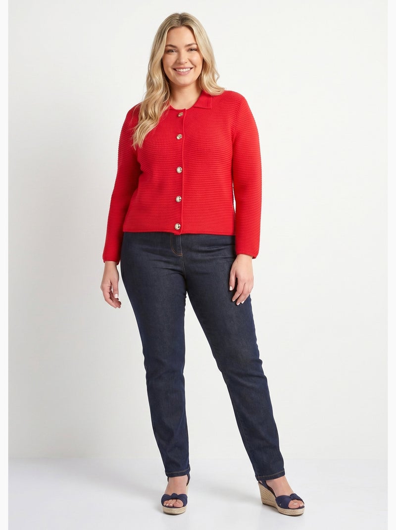 Cárdigan liso con botones y cuello de manga larga - Afibel Rojo - Kiabi