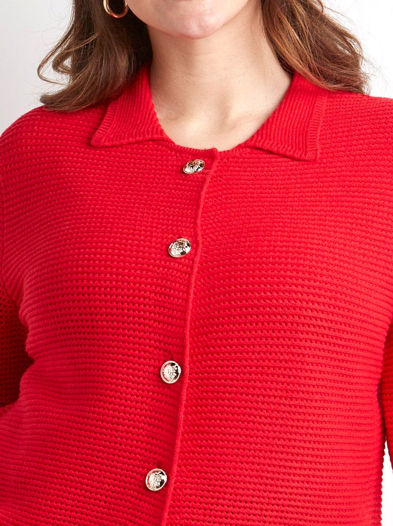 Cárdigan liso con botones y cuello de manga larga - Afibel Rojo - Kiabi