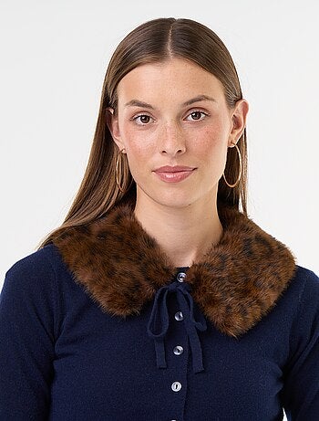 Cárdigan liso con cuello de pelo sintético