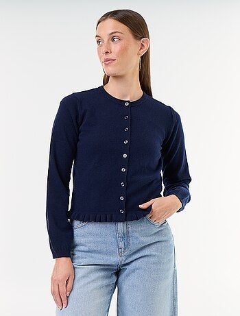 Cárdigan liso con cuello de pelo sintético