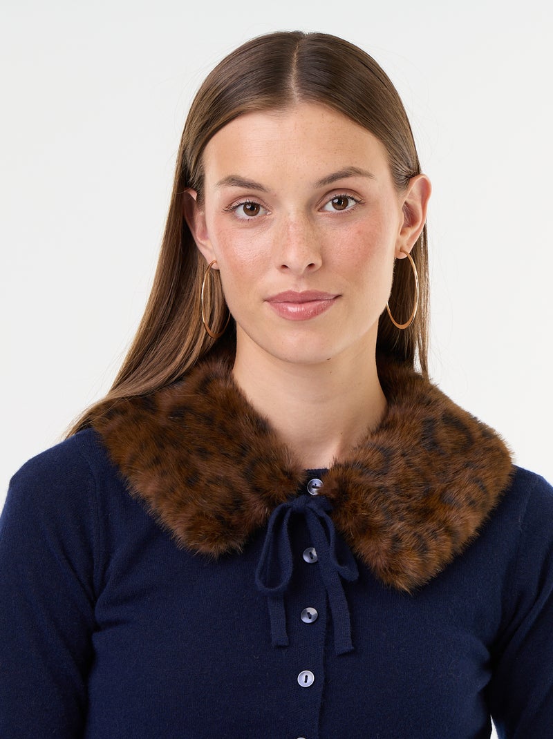 Cárdigan liso con cuello de pelo sintético Azul - Kiabi
