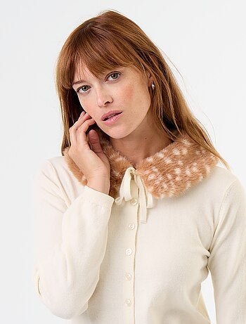 Cárdigan liso con cuello de pelo sintético