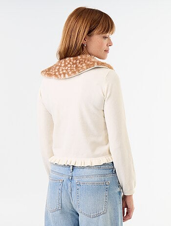 Cárdigan liso con cuello de pelo sintético