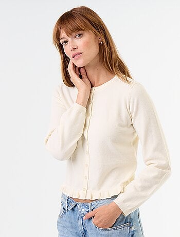 Cárdigan liso con cuello de pelo sintético