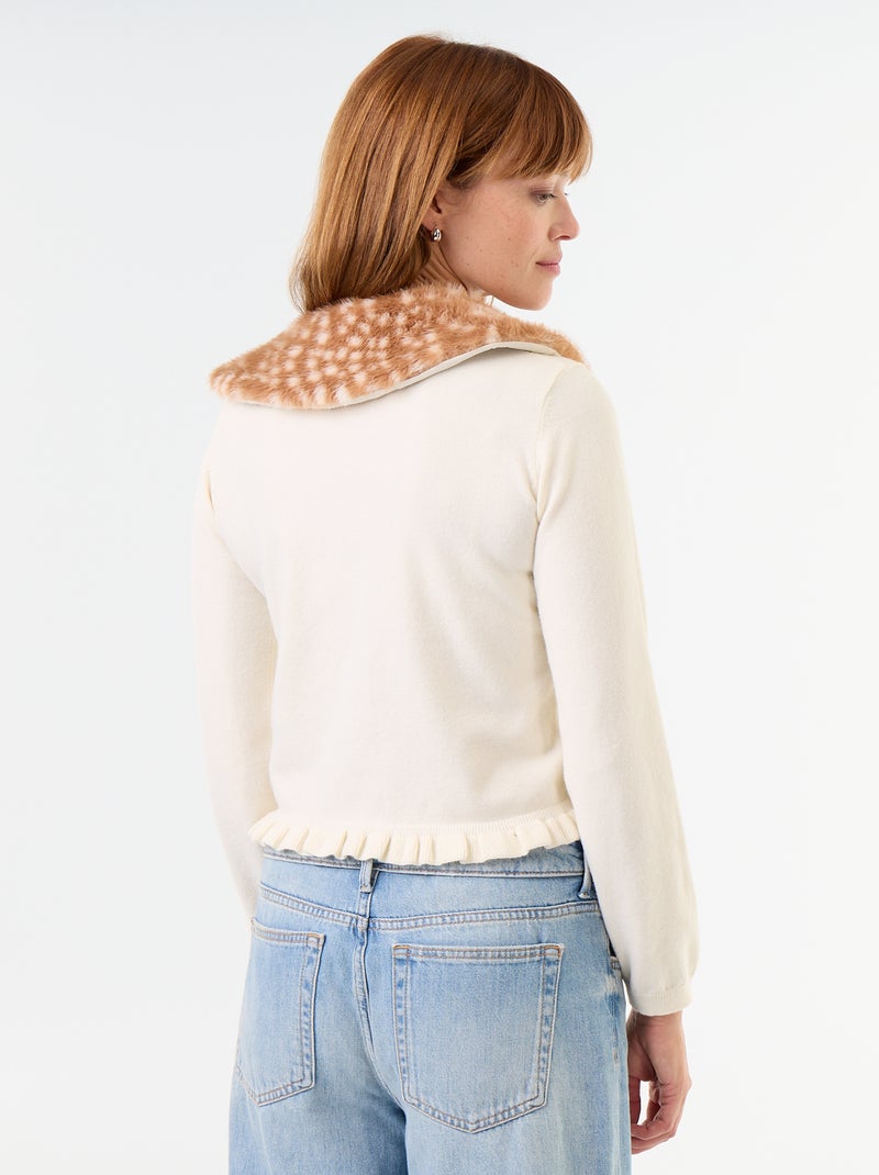 Cárdigan liso con cuello de pelo sintético Beige - Kiabi