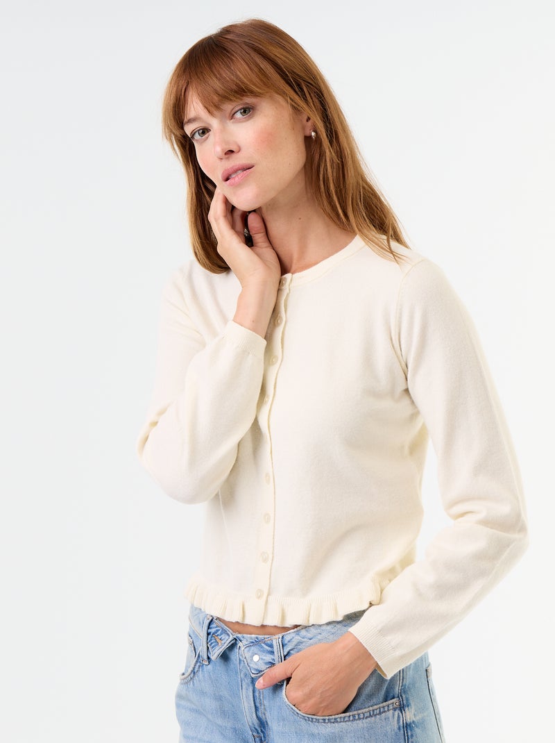 Cárdigan liso con cuello de pelo sintético Beige - Kiabi