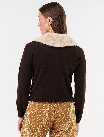 Cárdigan liso con cuello de pelo sintético