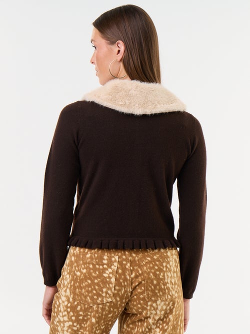 Cárdigan liso con cuello de pelo sintético - Kiabi
