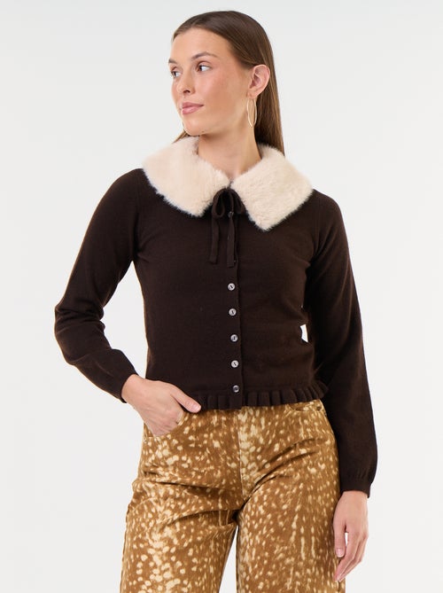 Cárdigan liso con cuello de pelo sintético - Kiabi