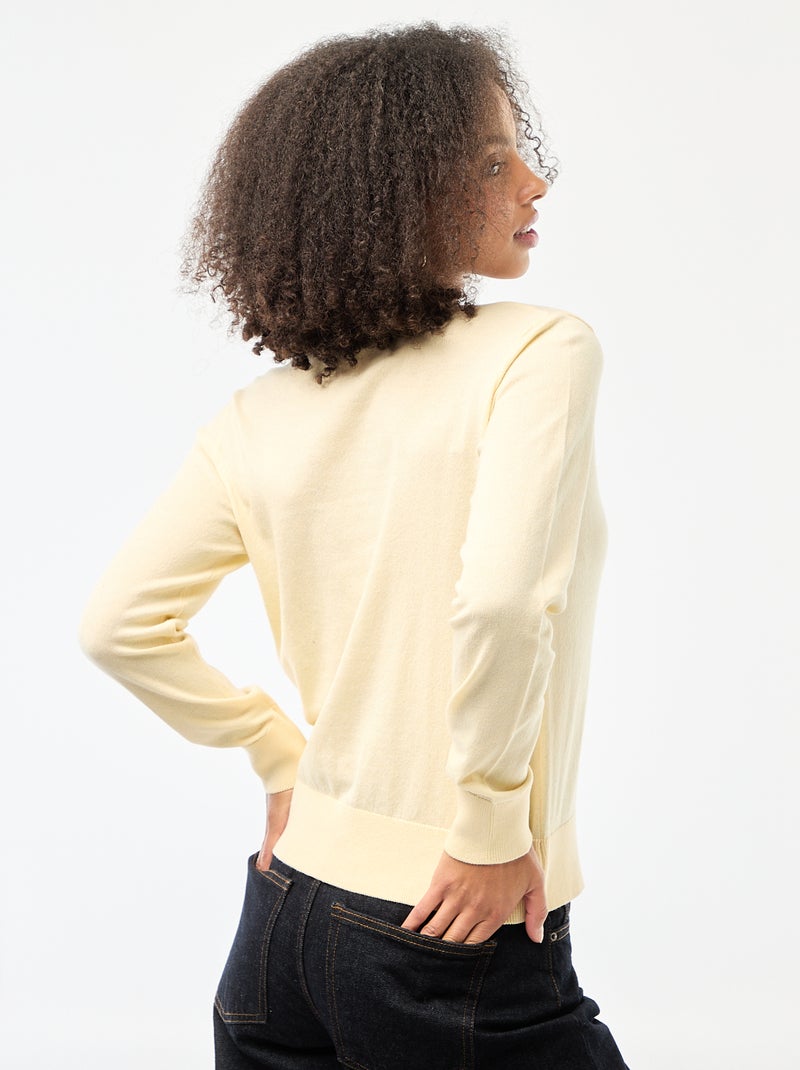 Cárdigan liso con cuello redondo Amarillo - Kiabi