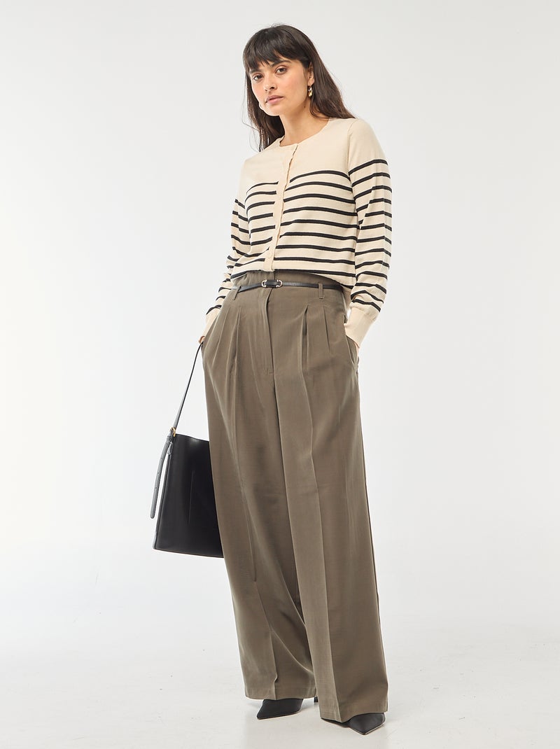 Cárdigan liso con cuello redondo Beige - Kiabi