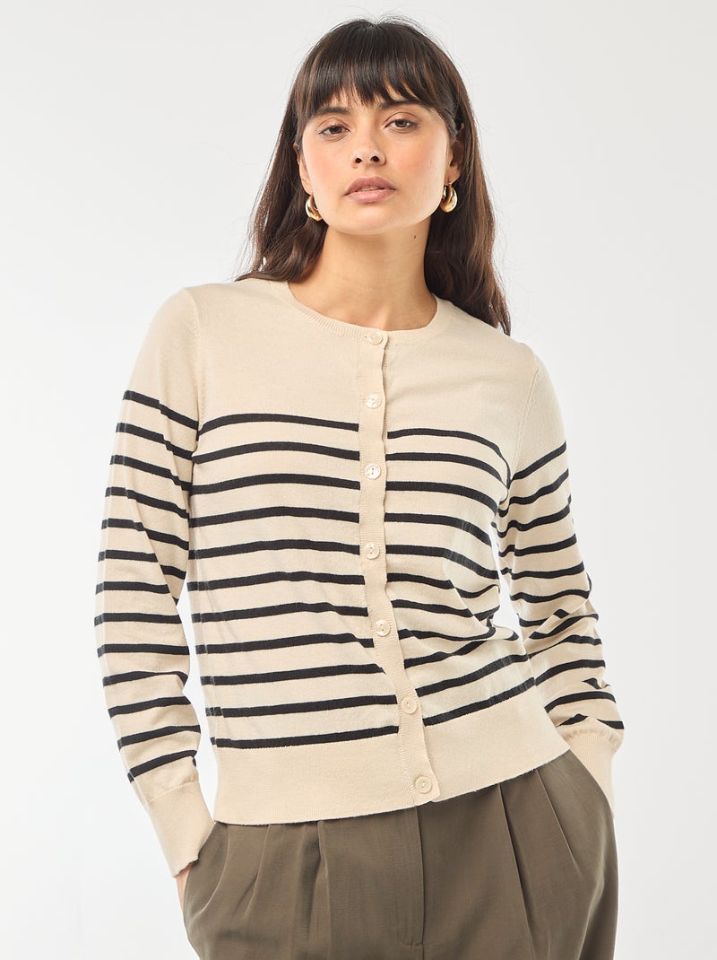 Cárdigan liso con cuello redondo Beige - Kiabi