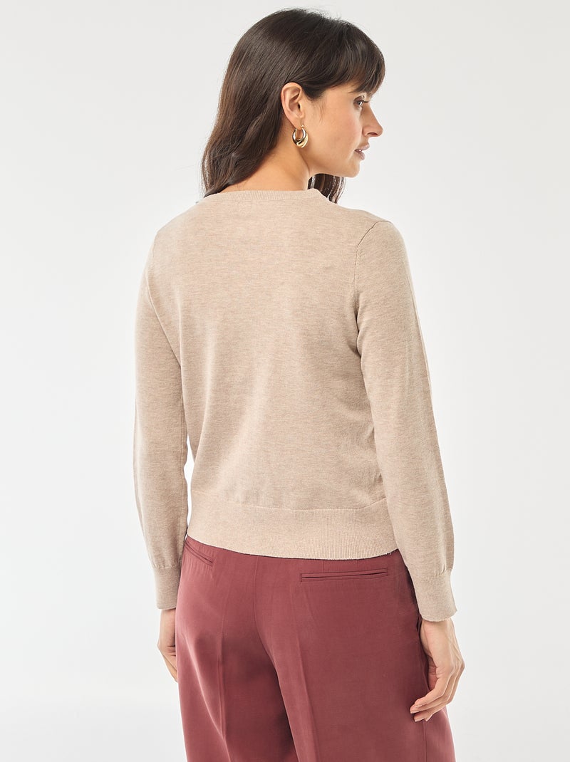Cárdigan liso cuello redondo Beige - Kiabi