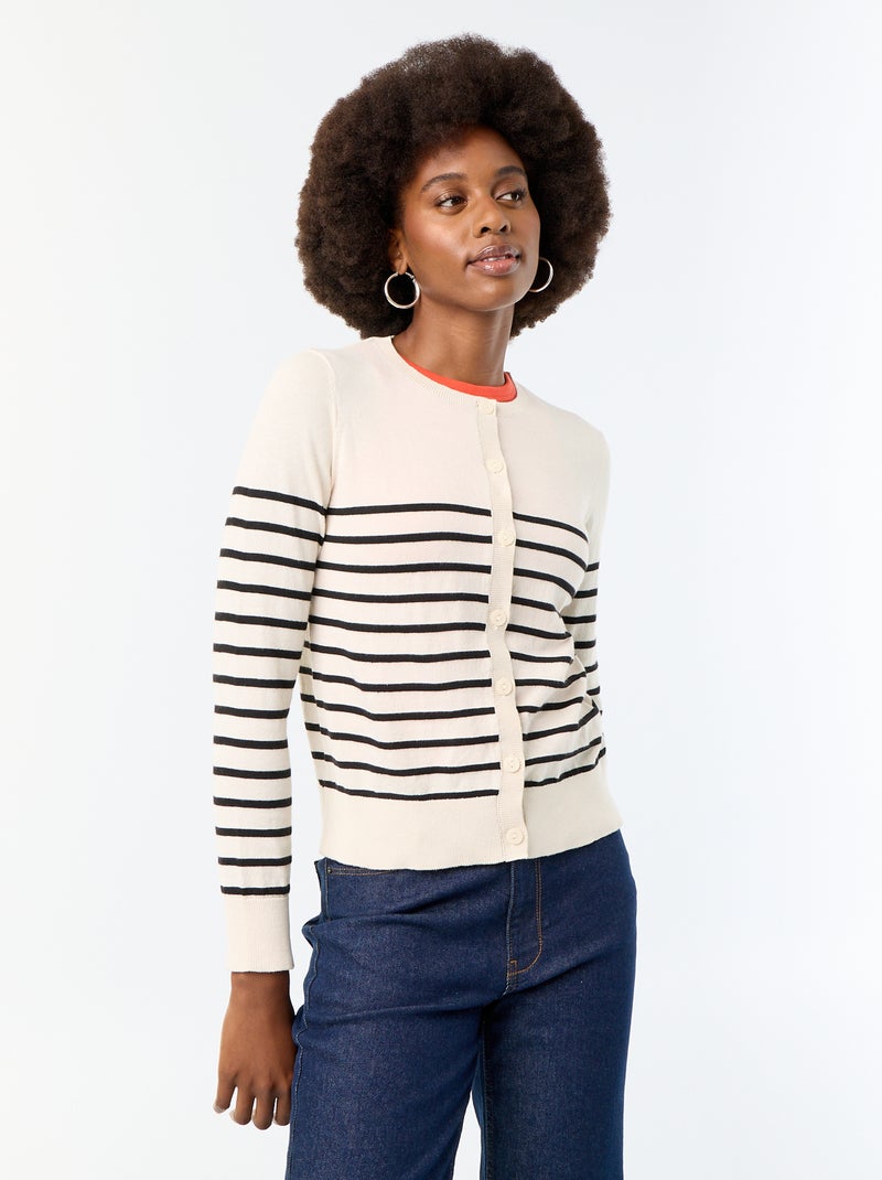 Cárdigan liso cuello redondo Beige - Kiabi