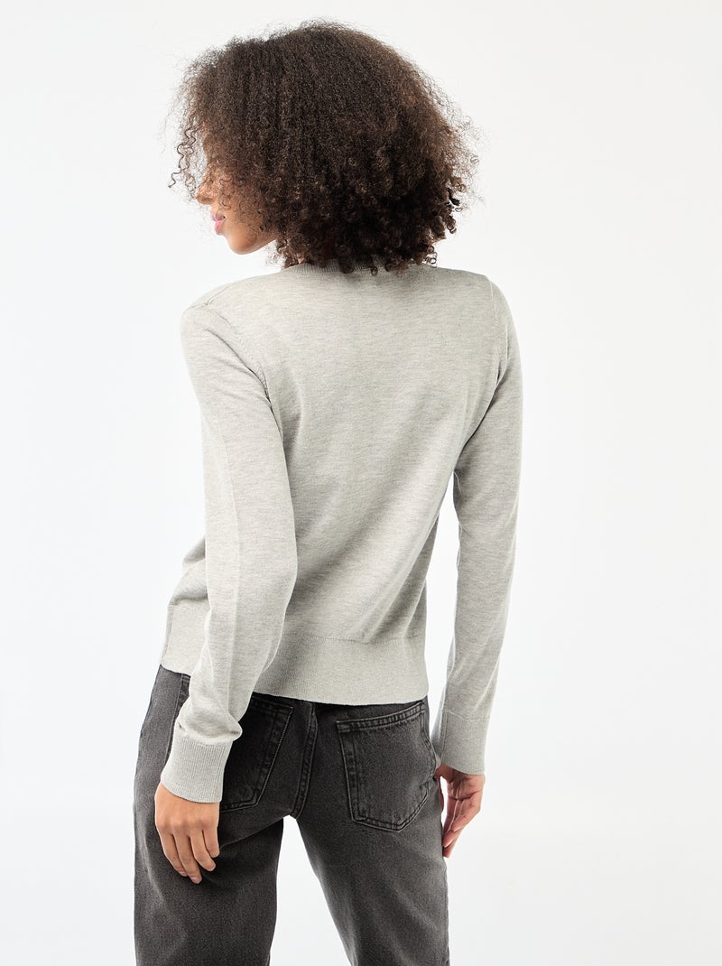 Cárdigan liso cuello redondo Gris - Kiabi