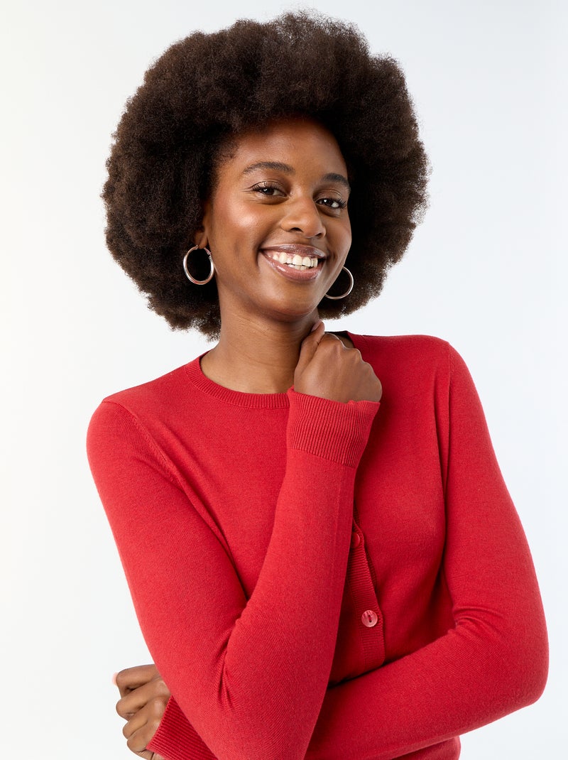Cárdigan liso cuello redondo Rojo - Kiabi