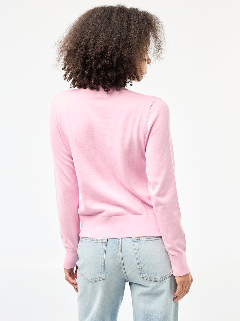 Cárdigan liso cuello redondo Rosa - Kiabi