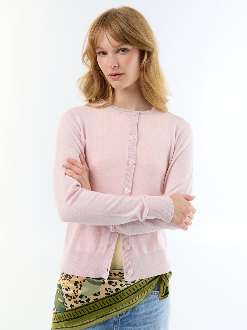 Cárdigan liso cuello redondo Rosa - Kiabi