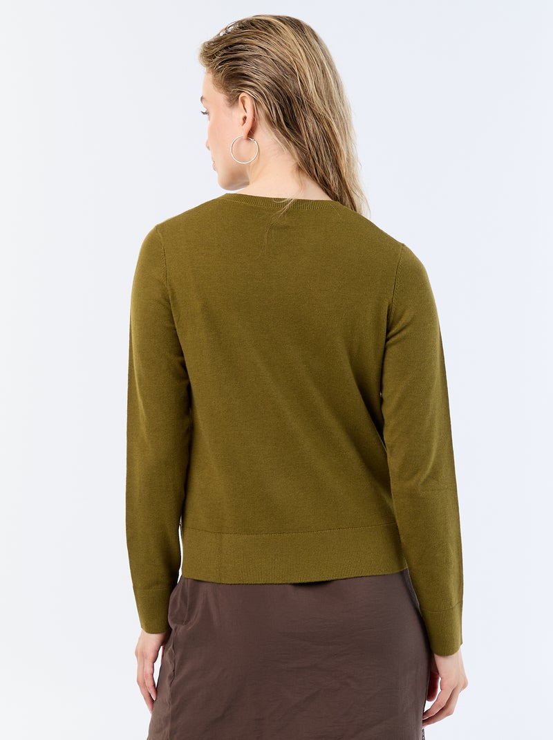 Cárdigan liso cuello redondo Verde - Kiabi