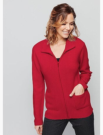 Cárdigan liso de largo medio con cremallera en punto grueso - Afibel