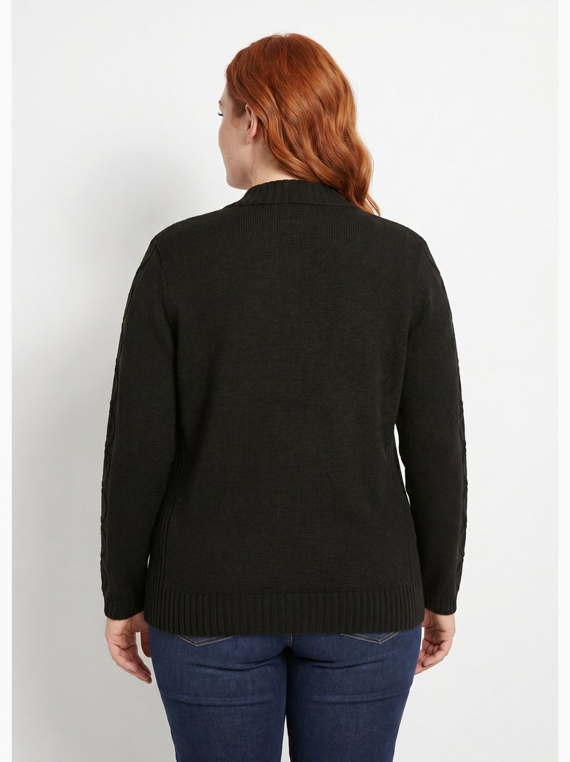 Cárdigan liso de largo medio con cremallera en punto grueso - Afibel Negro - Kiabi