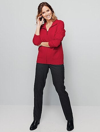 Cárdigan liso de largo medio con cremallera en punto grueso