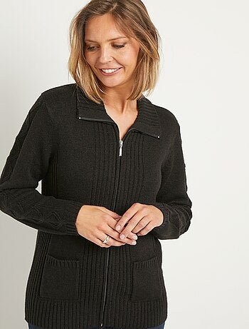 Cárdigan liso de largo medio con cremallera en punto grueso
