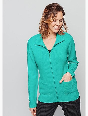 Cárdigan liso de largo medio con cremallera en punto grueso