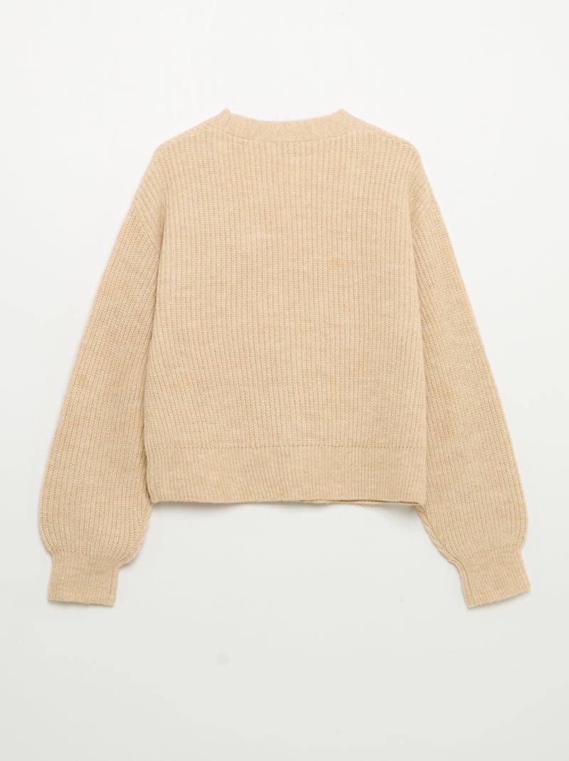 Cárdigan liso de punto grueso fácil de poner Beige - Kiabi