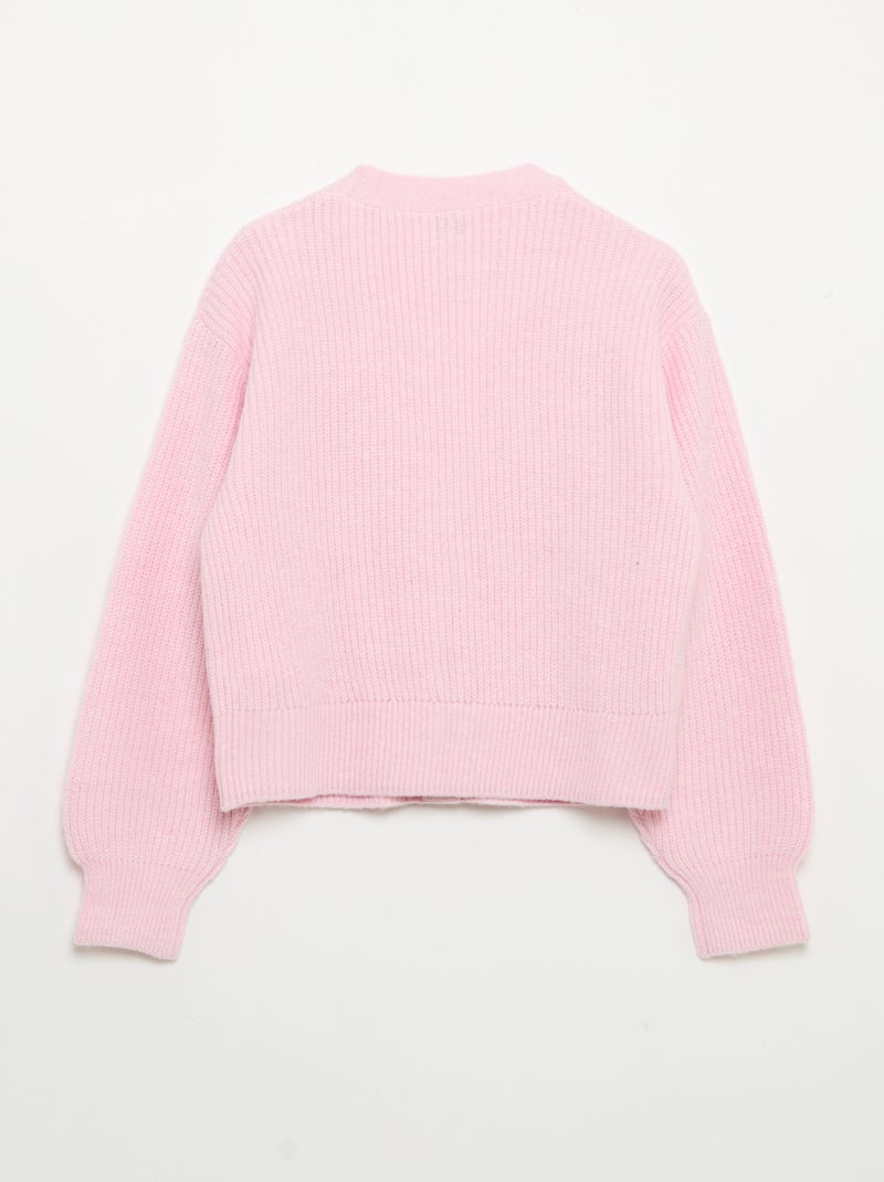 Cárdigan liso de punto grueso fácil de poner Rosa - Kiabi