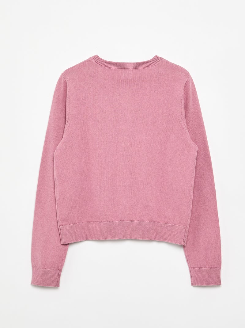 Cárdigan liso ligero de cuello redondo Rosa - Kiabi