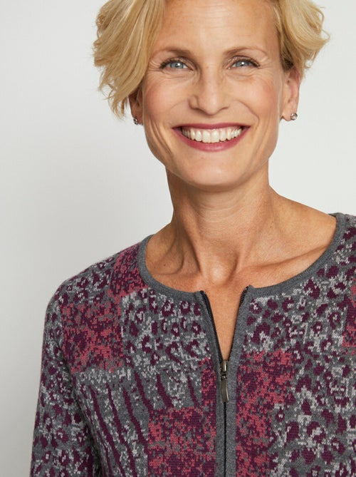 Cárdigan midi con cremallera en jacquard de leopardo - Afibel - Kiabi