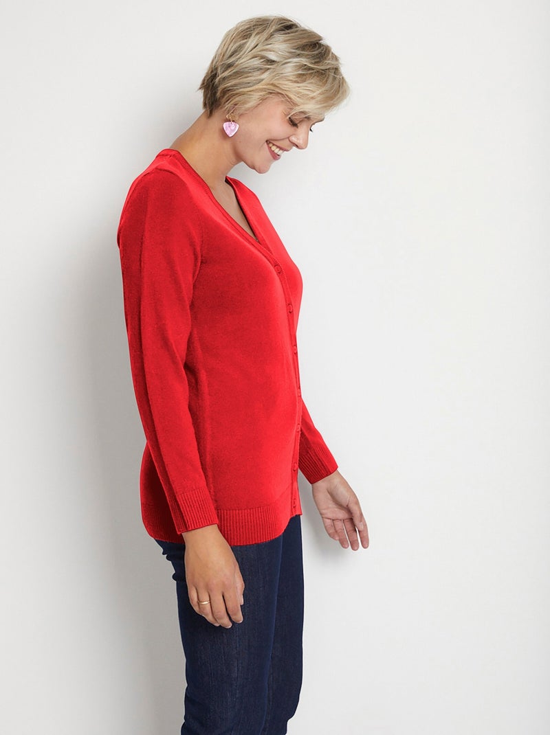 Cárdigan midi de punto suave con botones - Afibel Rojo - Kiabi