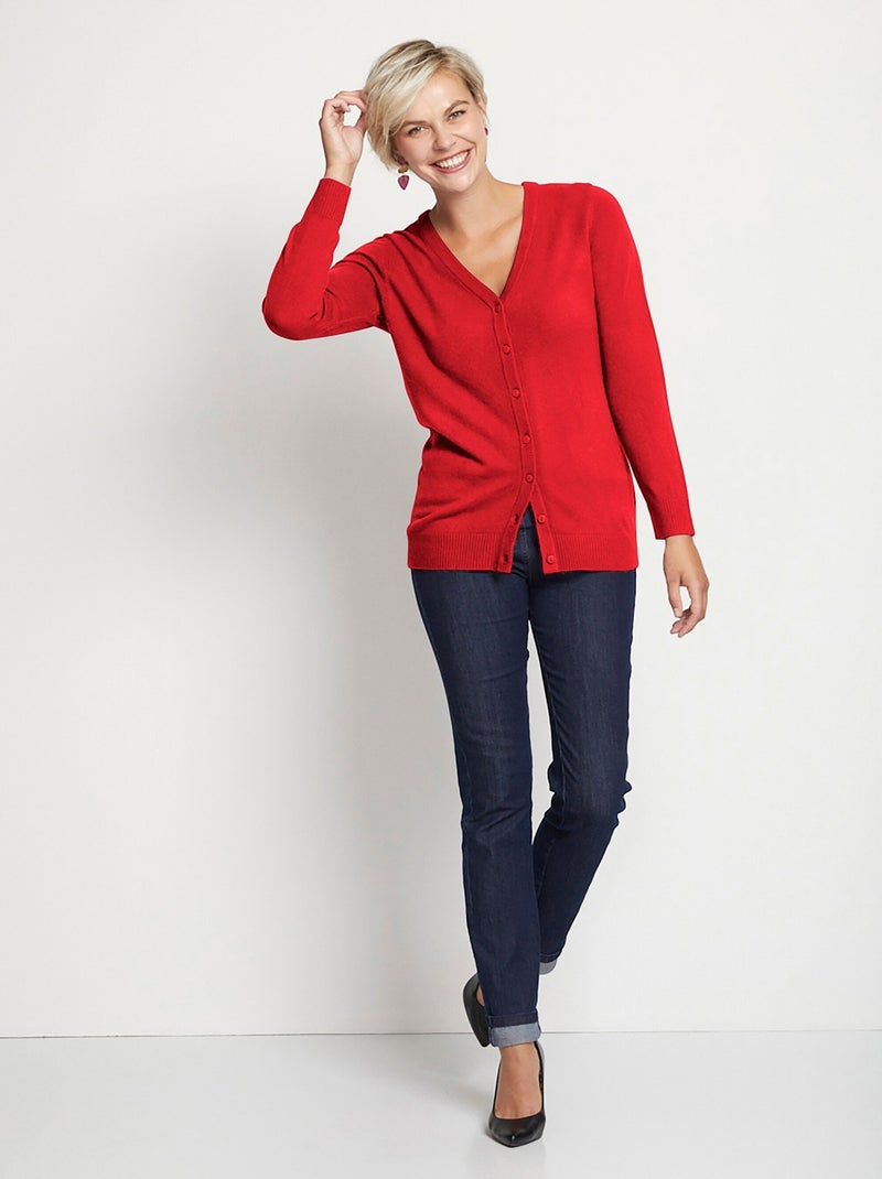 Cárdigan midi de punto suave con botones - Afibel Rojo - Kiabi