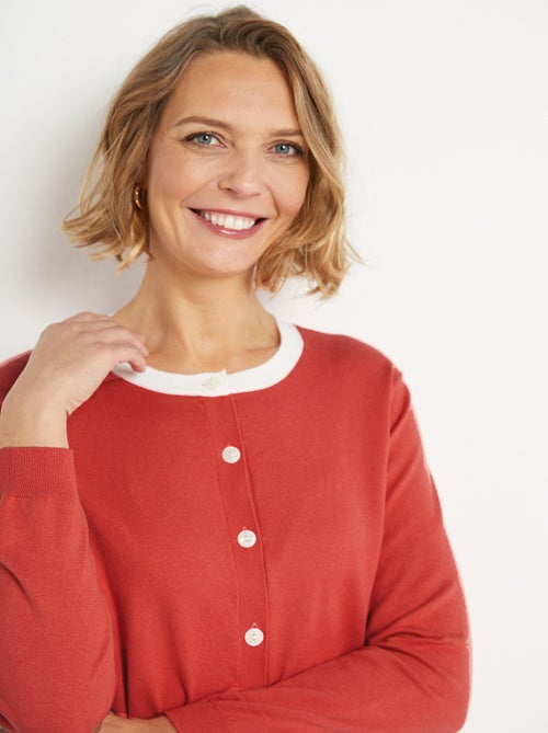 Cárdigan suave con cuello redondo y botones - Afibel - Kiabi