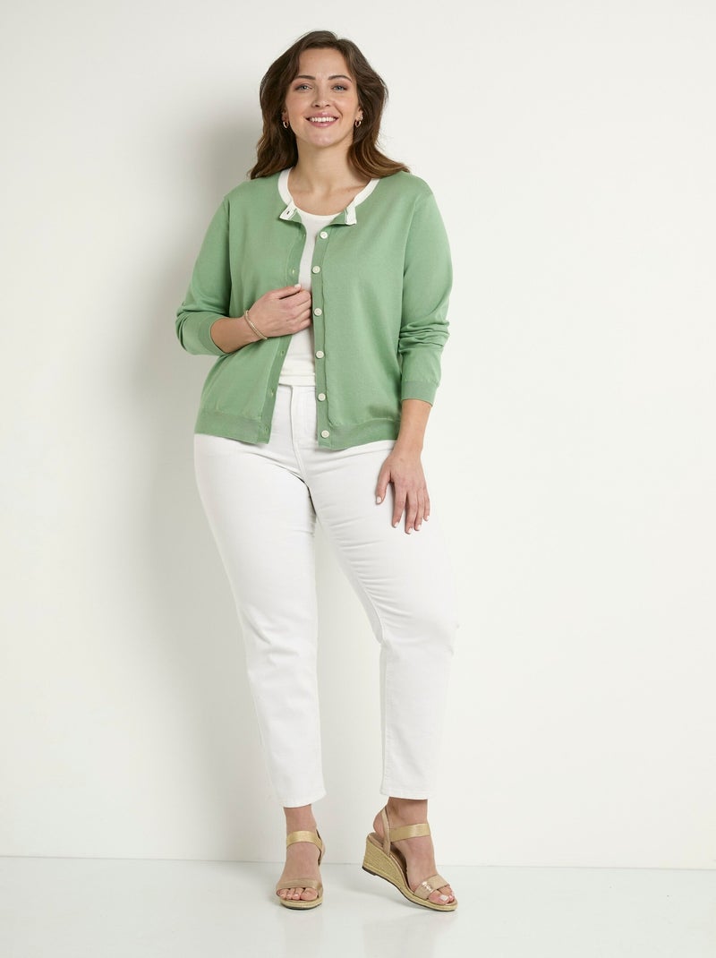 Cárdigan suave con cuello redondo y botones - Afibel Verde agua - Kiabi