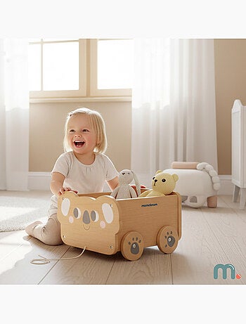 Carrito de arrastre madera nino 30x26cm baul juguetes koala mamabrum