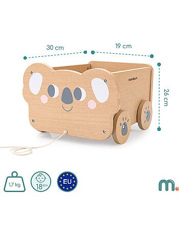 Carrito de arrastre madera nino 30x26cm baul juguetes koala mamabrum