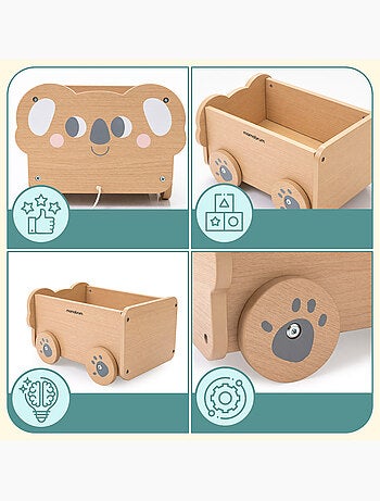 Carrito de arrastre madera nino 30x26cm baul juguetes koala mamabrum