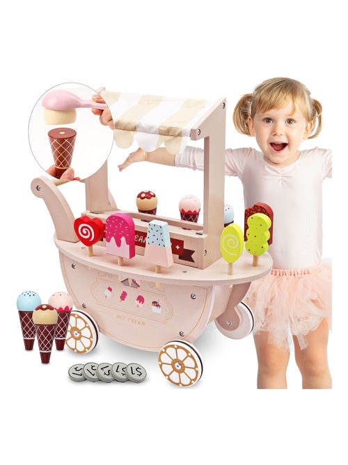 Carrito de helados de madera con ruedas y extras Mamabrum - Kiabi
