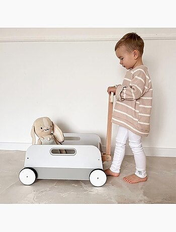Carrito de juguetes de madera infantil con ruedas - Remolque para tirar y jugar