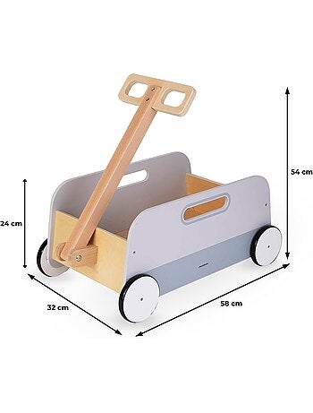 Carrito de juguetes de madera infantil con ruedas - Remolque para tirar y jugar