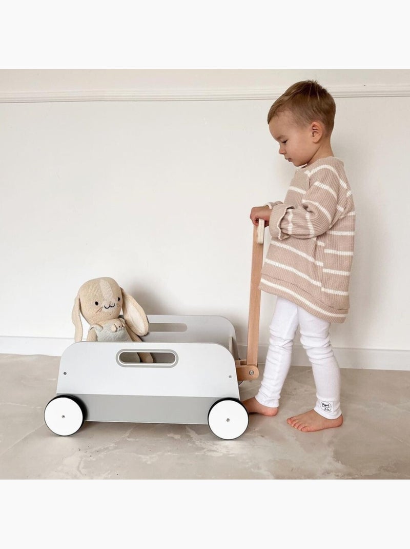 Carrito de juguetes de madera infantil con ruedas - Remolque para tirar y jugar Gris - Kiabi